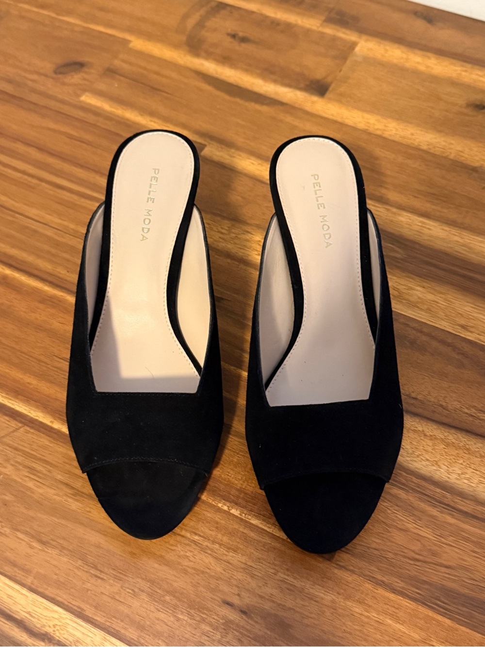 Pelle Moda Black Suede Open-Toe Slide Mules